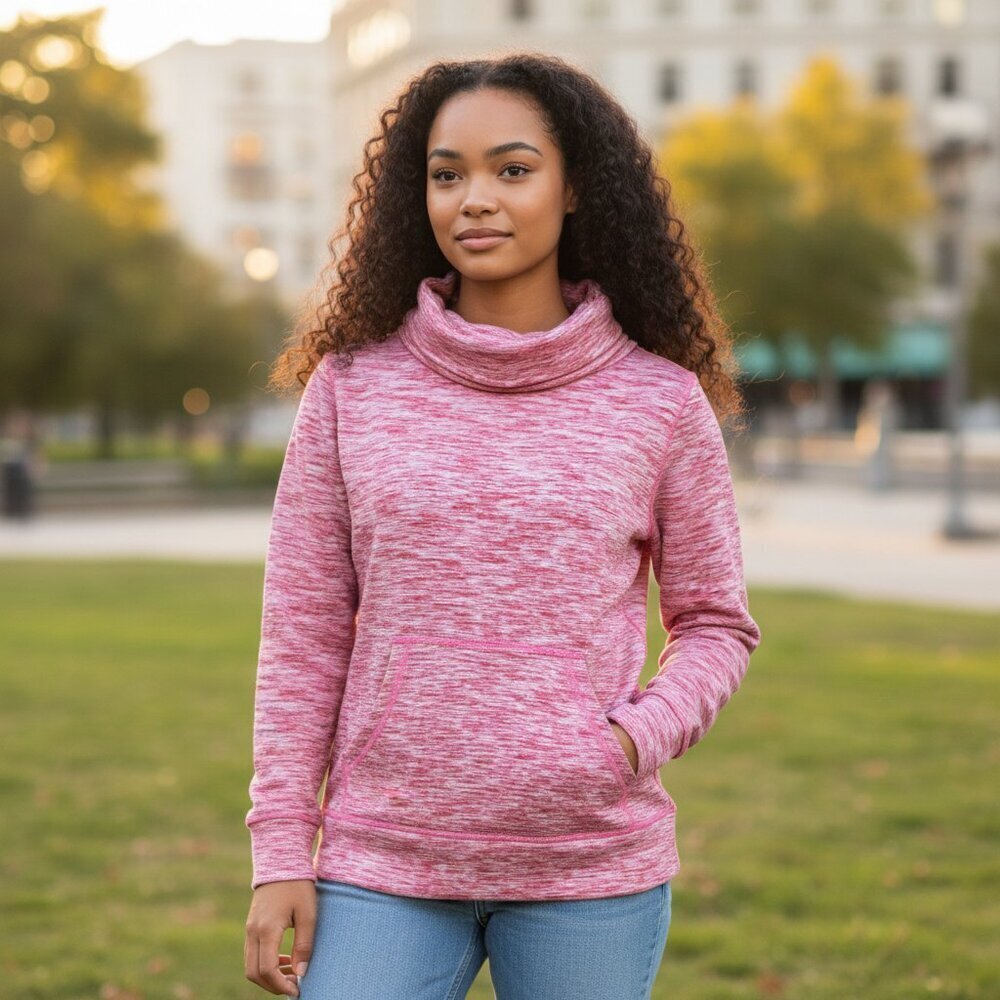TALBOTS Petites SZ SP Pink/Purple Featherlight Fleece Cowl Neck Pullover Top